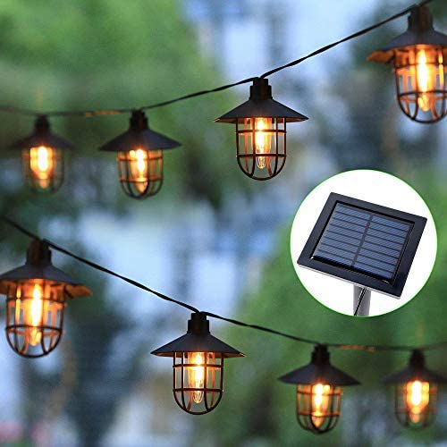 MAGGIFT 8 Pcs Solar Powered Outdoor String Lights, 14.2FT 24 Lumens Hanging Solar Vintage Lanterns with Edison Bulbs, Shatterproof Waterproof Lantern Strings for Christmas Patio Deck Backyard Garden