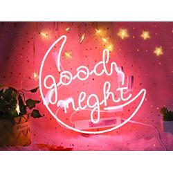 Neon Signs for Bedroom Pink Neon Light Sign Good Night Hanging Wall Sign Neon Girls Sign Neon Words Real Neon Sign for Wall Bedroom Room Decor