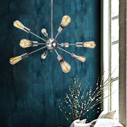 Sputnik Chandelier 10 Lights LIGHTESS Sputnik Pendant Light Vintage Chrome Semi Flush Mount Ceiling Light Fixture for Kitchen Dining Living Room, E26 Base (Bulb Not Included)