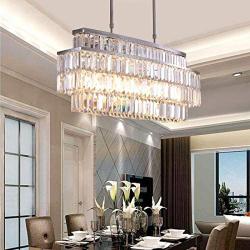 Moooni Modern Oval Rectangular Crystal Chandelier Ceiling Light Rectangle Chandeliers Rod-Type Pendant Light for Dining Room Kitchen Island L31.5'' X H12.8''