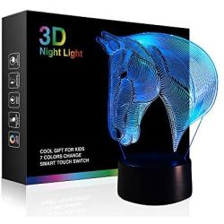 3D Night Light for Boys Girls Table Desk Lamp Wiscky Horse Toys 7 LED Color Change Lighting Touch Control USB Charge Room Bedroom Decorative Light Cool Gifts Birthday Festival Xmas for Baby Friends