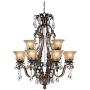 Iron Leaf Roman Bronze Large Chandelier 34'' Wide Two Tier Crystal Droplet Creme Smoke Glass 12-Light Fixture Dining Room House Foyer Kitchen Island Entryway Bedroom Living Room - Regency Hill