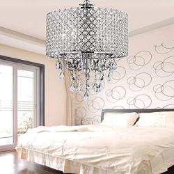 DINGGU Chrome Finish 4-Light Round Chandelier Drum Pendant Light Fixture