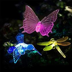 VIBELITE Solar Garden Lights Outdoor,Solar Garden Multi-Color Changing Stake Lights, Decorative Lights Hummingbird Butterfly Dragonfly for Path, Yard, Lawn, Patio [Set of 3]