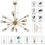 12-Lights Brushed Gold Sputnik Light Fixtures Vintage Pendant Chandelier Mid Century Hanging Lights Ceiling Flush Mount Modern Lighting for Dinning Living Room Bedroom