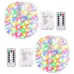buways 2 Pack 75 LED 24.6ft Battery Operated Fairy String Lights with Remote, 8 Modes Silver Wire Firefly Lights for Christmas Party Bedroom Indoor Outdoor Decor (Multi-Color)