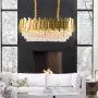 Luxury K9 Crystal Pendant Light,Oval Crystal Chandelier 3 Tiers Raindrop Crystals Flush Mount Ceiling Light Fixture with Adjustable Hanging Chain for Dining Room Living Room,E14 x 10 Lights,Gold