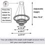 Crystal Chandelier 3 Rings 11.8''+19.7''+27.6'' Daylight 5000K 96W LED Circular Ceiling Lighting Fixture Wowatt Modern Pendant Light for Dining Living Bed Room Adjustable Stainless Chain for DIY Shape