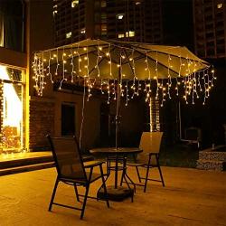 LED Icicle Lights, 96 LEDs 9.8ft 8 Modes, Curtain Fairy Light, LED String Light for Wedding/Christmas/Halloween/Thanksgiving/Easter/Party Backdrops Family Patio Lawn Decoration(Warm White)