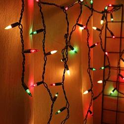 RECESKY 100 Christmas Icicle Lights - 7.7ft Multi Color Curtain String Light for Outdoor, Indoor Decor - Fairy Mini Bulb Lighting for Bedroom, Window, House, Garland, Xmas, Christmas Tree Decorations