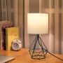 Depuley Modern Black Table lamp for Living Room, Metal Desk Lamp with Hollowed Out Base, 5W Bedside Nightstand Lamps with Fabric Shade for Bedroom, Office (E26 Bulb Incl.)