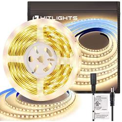 HitLights Warm White LED Light Strip, Premium High Density 3528 - 16.4 Feet, 600 LEDs, 3000K, 164 Lumens per Foot. UL-Listed. 12V DC Tape Light