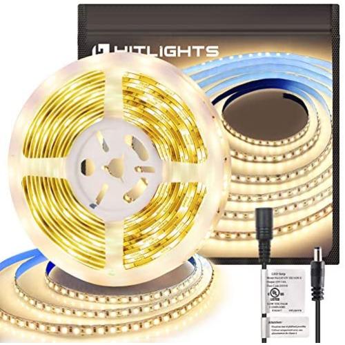 HitLights Warm White LED Light Strip, Premium High Density 3528 - 16.4 Feet, 600 LEDs, 3000K, 164 Lumens per Foot. UL-Listed. 12V DC Tape Light HitLights Warm White LED Light Strip, Premium High Density 3528 - 16.4 Feet, 600 LEDs, 3000K, 164 Lumens per Foot. UL-Listed. 12V DC Tape Light