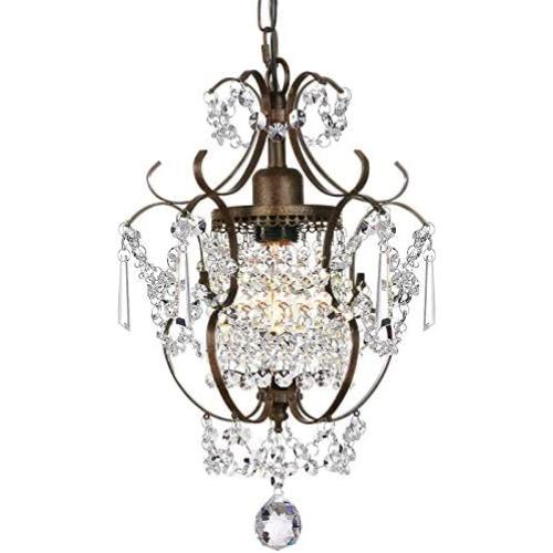 Derksic Mini Crystal Chandelier Antique Bronze Chandeliers 1 Light Iron Ceiling Light Fixture for Kitchen Dining Room Girls Room Bedroom Dressing Room Foyer Closet