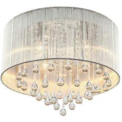NIUYAO Modern Crystal Raindrop Silver Chandelier Lighting Flush Mount LED Ceiling Light Fixture Pendant Lamp for Dining Room Bathroom Bedroom Living-Room W16'' H12'' 295199