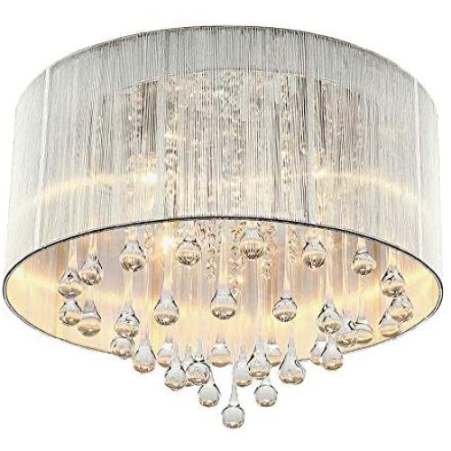NIUYAO Modern Crystal Raindrop Silver Chandelier Lighting Flush Mount LED Ceiling Light Fixture Pendant Lamp for Dining Room Bathroom Bedroom Living-Room W16'' H12'' 295199