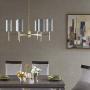 Hampton Hill MPS150-0064 Conrad 6 Modern Chandeliers-Metal, Fabric Shade Pendant Ligthing Lamp Ceiling Dining Room Lighting Fixture Hanging, See Below, Grey/Gold