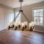 Farmhouse Chandelier for Dining Room, Rustic Pendant Light Fixtures Ceiling Hanging Lighting with Glass Accent, Kitchen Island Lighting, Wood Chandelier 8-Light Max 480W (Black, 8-Light Wood)