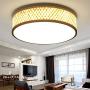 LITFAD Contemporary Drum Shape Flush Mount Ceiling Light Wood and Acrylic LED Ceiling Lamp Weaving Natural Wooden Pandent Light for Dining Room Bedroom Living Room - 10''