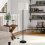 LED Floor Lamp Simple Design, Modern Standing Lamp with Shade,Tall Lamp for Living Room Bedroom Office Study Room, Black Pole Lights with Foot Switch, White Stand Up Lamp Fabric, E26 Base