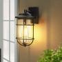 DEWENWILS Outdoor Wall Light, Seeded Glass Shade, Matte Black Finish, E26 Socket, Weather Resistant Wall Sconce, Exterior Porch Light Fixture for Garage, Backyard