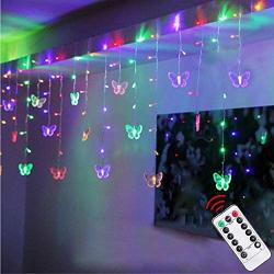 Decorman LED Curtain Lights 48 LED USB Powered 8 Modes Waterproof Window Twinkle String Lights with 10 Butterflies with Remote for Christmas Holiday Party Room Decor (4.9ft x 1.6ft, Colorful)