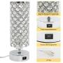 Ganiude Crystal 3-Way Dimmable Touch Table Lamp with USB Charging Port Set of 2, Modern Nightstand Desk Lamp, Elegant Decorative Bedside Lamp for Living Room, Bedroom, Dining Room, LED Bulb Included