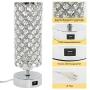 Ganiude Crystal 3-Way Dimmable Touch Table Lamp with USB Charging Port Set of 2, Modern Nightstand Desk Lamp, Elegant Decorative Bedside Lamp for Living Room, Bedroom, Dining Room, LED Bulb Included