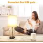 Touch Control Table Lamp with 2 USB Charging Ports, Boncoo 3 Way Dimmable Side Table Lamp with Gold Birdcage Base Modern Nightstand lamp USB Bedside Lamp for Bedroom, Living Room, 6W LED Bulb Included