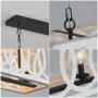 Wood and Metal Chandelier Rectangle 3-Light Adjustable Height Ceiling Pendant Light Dining Room Lighting Fixtures Hanging，Living Room Light ,Kitchen Chandelier UL Listed