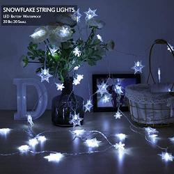 HOME RIGHT Christmas Snowflake String Lights, 20Ft 40 LED Decorative Waterproof Remote Control Battery Powered String Light for Indoor Outdoor Garden Patio Yard Camping Halloween Holiday White