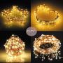 sentonni 2Pack Photo Clip String Lights100 LED 33 Ft Fairy Copper Lights with 60 Wood Clips with Ornaments DIY Battery Operated 8Modes Waterproof Bedroom Decor/IndoorPatio Wedding