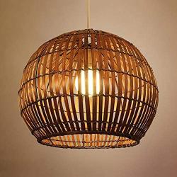 LITFAD Brown Globe Hanging Lamp Pastoral Single Light Rattan Pendant Light Decorative Ceiling Hanging Light for Dining Room Restaurant Hallway Corridor - 12'' (30 cm)