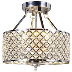 Top Lighting 4-Light Chrome Finish Round Metal Shade Crystal Chandelier Semi-Flush Mount Ceiling Fixture