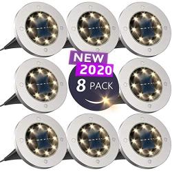 Solar Ground Lights, Disk Lights Solar Powered - 8 Led, Outdoor in-ground Solar Lights for Landscape, Walkway, Lawn, Steps Decks, Pathway Yard Stairs Fences, LED lamp, Waterproof(8 Warm White)