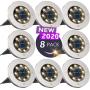 Solar Ground Lights, Disk Lights Solar Powered - 8 Led, Outdoor in-ground Solar Lights for Landscape, Walkway, Lawn, Steps Decks, Pathway Yard Stairs Fences, LED lamp, Waterproof(8 Warm White)