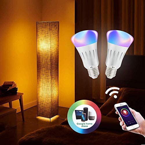 Cantonape Alexa and WiFi Controlled Floor Lamp, Soft Light Minimalist Floor Lamp Brown Fabric Shade with 2 RGB Color LED Smart Bulbs
