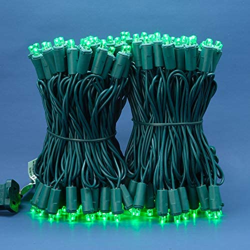 Green Wide Angle LED Christmas Lights, 66 Ft 200 LED UL Certified Commercial Grade 5mm Holiday String Light, End to End Connectable Indoor & Outdoor Green Wire Lights Set (Green)