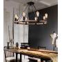 NOXARTE Black Chandelier Hemp Rope Wagon Wheel Pendant Light Retro Lighting Fixture for Dining Room Living Room 8-Light