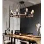 NOXARTE Black Chandelier Hemp Rope Wagon Wheel Pendant Light Retro Lighting Fixture for Dining Room Living Room 8-Light