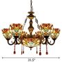 CraftThink Pendant Lighting LED Chandelier Light Antique Tiffany Style Stained Glass 6+1-Light with Amber Droplet Decorations Hanging Light for Dining Living Cafe Room Restaurant - TYP C2- Flower