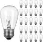 Pack of 26pcs S14 Light Bulbs for String Lights -11 Watt E26 Medium Candelabra Screw Base S14 Warm Replacement Clear Glass Bulbs for Commercial Grade Outdoor Patio Garden Vintage String Lights