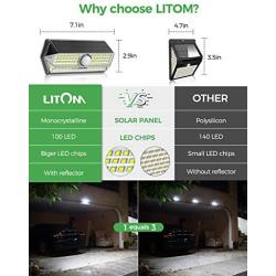 Solar Lights Outdoor, LITOM 100 LED Solar Motion Sensor Lights Outdoor with 4 Optional Modes, Wide-Angle Design,IP67 Waterproof, Easy-to-Install Solar Security Lights
