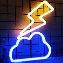 Cloud &Lightning Bolt Neon Lights, Decorative and Creative LED Neon Wall Signs for Bedroom Kids Room Beer Bar Birthday Party Childrens Gift and Festivals