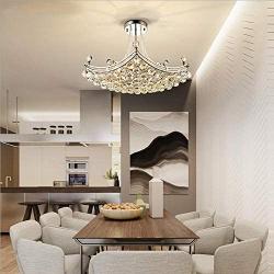 Healer Crystal Chandelier Lighting Ceiling Lamp with 6 E12 Base Semi Flush Mount, Modern Hanging Light with Chain Silver Finish Fix for Living / Dining Room Bedroom(Dia 24.8 x H 14.2 inch)