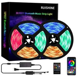 Bluetooth LED Strips Light, Smart Strip Lights Sync Music Waterproof 32.8ft, 300LEDS Flexible Color Changing RGB Rope Light with APP Controller for Bedroom Bar Party Halloween Christmas