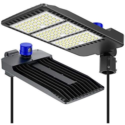 300W Parking Lot Lights, ETL DLC Certified Waterproof IP66 Commercial LED Area Lighting, 5000k Pole Light with Dusk to Dawn Photocell- Slip Fitter, LED shoebox Light, Black