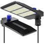 300W Parking Lot Lights, ETL DLC Certified Waterproof IP66 Commercial LED Area Lighting, 5000k Pole Light with Dusk to Dawn Photocell- Slip Fitter, LED shoebox Light, Black