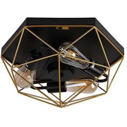 Farmhouse Flush Mount Ceiling Light,Brass Metal Contemporary Ceiling Lighting Cage Pendant Lighting Lamp Fixture with 3 E26 Bulb Base for Hallway,Restaurant,Warehouse,Barn,Living Room, Kitchen