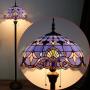 Tiffany Floor Lamp Standing Style W16H64 Inch Tall Blue Lavender Stained Glass Baroque Shade Reading Lighting 2E26 Antique Resin Base S003C WERFACTORY Lamps Bedroom Living Room Bookcase Lover Gifts
